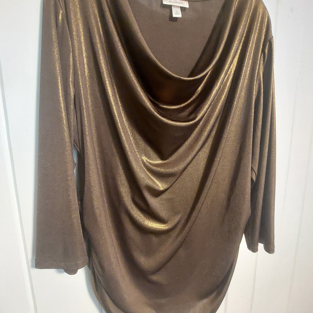 dressbarn Metallic Brown Scoop Neck Top